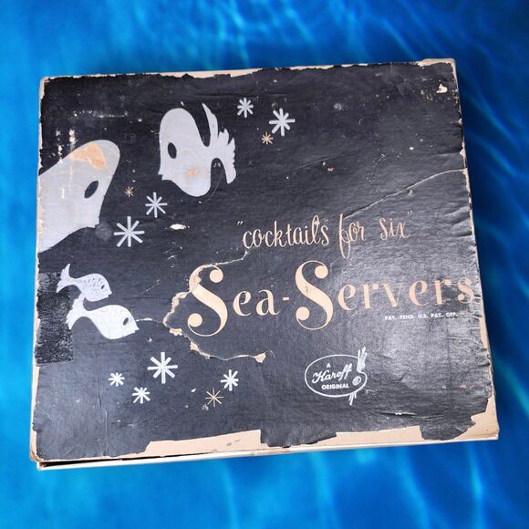 Vintage Karoff Sea-Servers Pink Shrimp Cocktail Dishes Set of 6 Box Retro Clam - Picture 4 of 11